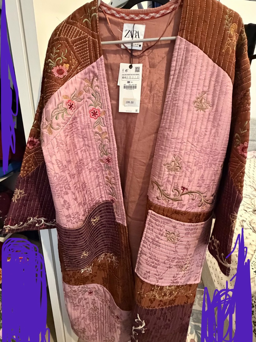 Zara Pink and Brown Embroidered Quilted Patchwork Jacket NWT ~limited edition~